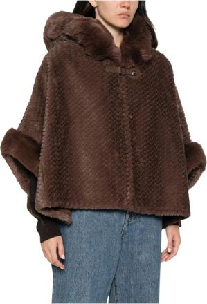 Liu Jo Korte Namaakbont Cape Jas - Dames - Ponchos - Bruin - ONE Size - Jassen