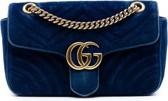 Gucci Borsa a spalla GG Marmont media matelass&eacute; in velluto 2016-2020 - Blu