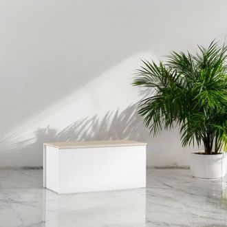 Dmora Ba&uacute;l Miltonia, Caja De Almacenamiento Multiusos Espaciosa, Cofre Moderno, 100% Made In Italy, Cm 90x45h45, Blanco Y Roble,, Con Embalaje Reforzado - D