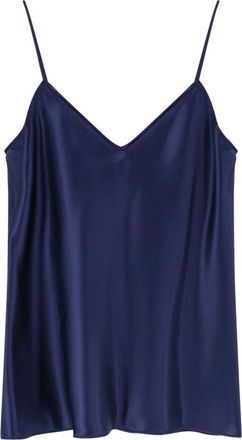 Alberta Ferretti Tops, Dames, Blauw, L, Satijn, Satijnen top met V-hals