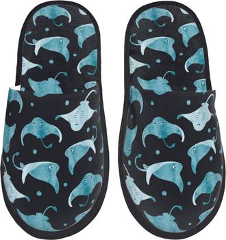 Generic House Slippers Cute Watercolor Stingray Dots Lightweight Plush Slippers Non-Slip Anti-Slide Slipper For Guest Room Women Holiday L