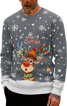 Generic Ugly Christmas Jumpers for Men Crew Neck with Long Sleeves, Warm Cosy Xmas Jumper Funny Christmas Sweater Men Novelty Graphic Reindeer Snowflakes Knit