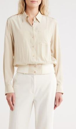 Helmut Lang Bomber Crinkle Long Sleeve Silk Shirt in Oat at Nordstrom Rack, Size Xx-Small