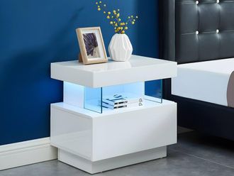 Vente-Unique Bedside Table 1 Drawer & 1 Recess - With Leds - MDF - Lacquered in White