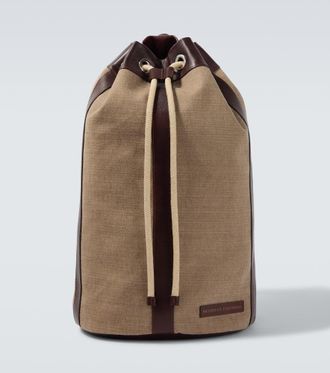 Brunello Cucinelli Leather-trimmed canvas backpack