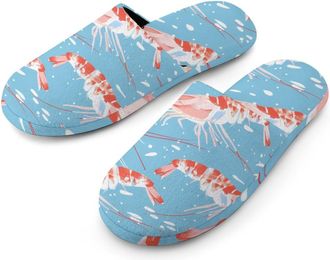 Generic Sweet Shrimp Warm Mens Slippers Slip On Soft Fleece House Shoes Winter Indoor Outdoor