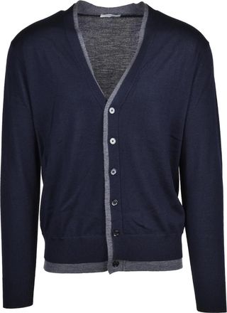 Paolo Pecora Blue Virgin Wool Deep V-Neck Cardigan