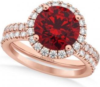 Allurez Ruby & Diamond Round-Cut Halo Bridal Set 14K Rose Gold (3.07ct)