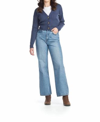 Papillon Ribbed Short Cropped Cardigan In Teal