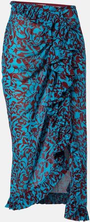 Dries Van Noten Printed draped ruffled midi skirt