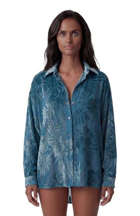 Lords of Harlech Country Floral Velvet Devore Womens Shirt in Country Floral Teal at Nordstrom, Size Xx-Large