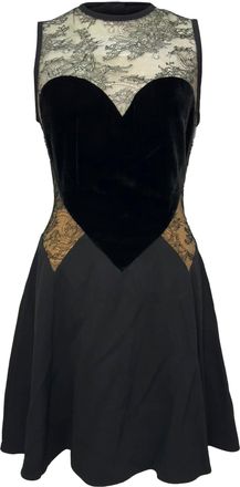 Elie Saab Lace and Heart Accent Mini Dress in Black Polyester