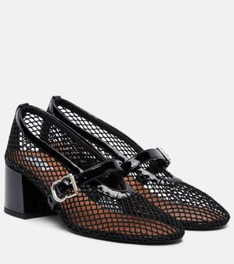 Alaia Fishnet leather-trimmed Mary Jane pumps