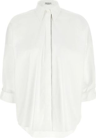Brunello Cucinelli Shirt met kralenversiering - Dames - Overhemden - Wit - XS - Katoen - Overhemden