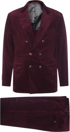 Brunello Cucinelli Completo doppiopetto a coste - Rosso