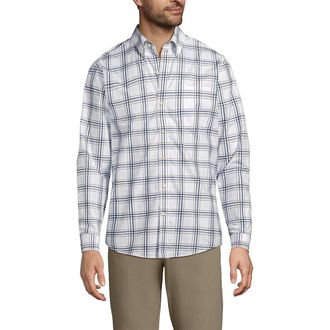 Lands End Traditional Fit No Iron Twill Shirt in White/indigo Blue Windowpane at Nordstrom, Size Xx-Large