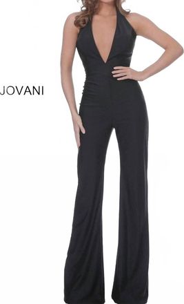 Jovani Halter Neckline Backless Jumpsuit In Black
