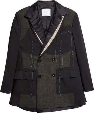 sacai Mixed Media Suiting & Organza Jacket with Bib Inset in Black at Nordstrom, Size 3