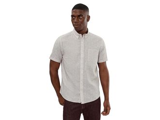 Johnston & Murphy Hampton Short-sleeve Cotton-linen Shirt Mens Clothing Tan Desert Tile : 3XL, Cotton/Linen