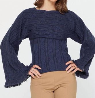 Current Air Shrug And Sweater Top Set In Midnight Blue