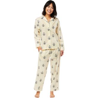 The Cats Pajamas Luxe Pima Pajama Set Conversational in Queen Bee Honey at Nordstrom, Size 4X-Large