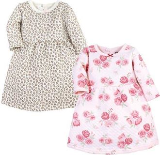 Hudson Baby Two-Piece Long-Sleeve Dresses Set in Blush Rose Leopard at Nordstrom, Size 12-18M