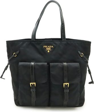 Prada Black Nero Nylon Leather Shoulder Bag Tote Bag (Pre-Owned)