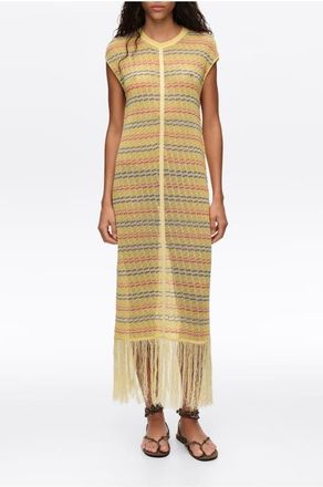Bimba & Lola Sleeveless Knit Dress With Fringing in Light Yellow at Nordstrom, Size Medium