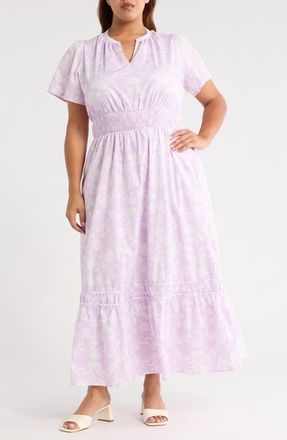 Sugarlips Emme Floral Print Smocked Maxi Dress in Lavender Purple/white at Nordstrom, Size 3X