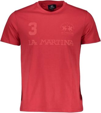 La Martina Rood Katoenen Heren T-Shirt - Heren - T-shirts - Rood - L - Katoen - Tops