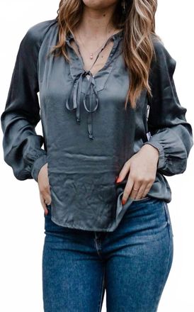 Bella Dahl Tie Neck Long Sleeve Blouse In Glacier