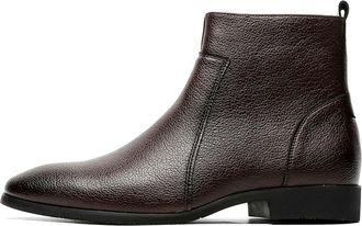 Generic Mens Flat Heel Office Dress Shoes PU Leather Chelsea Ankle Boots with Side Zipper Round Toe Short Boots,Burgundy,12.5 UK