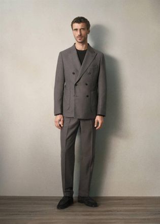 Mango Blazer slim fit doppiopetto in flanella beige - Uomo - 48 - MANGO MAN