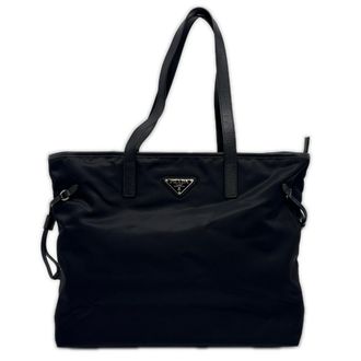 Prada Black Nylon Leather Tote Bag (Pre-Owned)