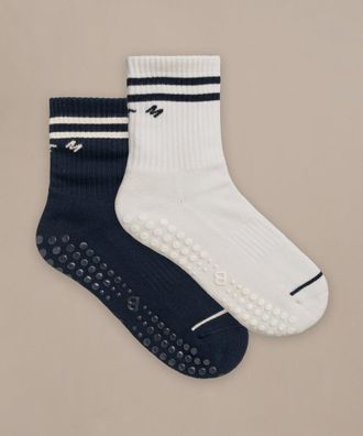 BAM Pilates Grip Crew Socks - 2 Pack -Size 4-7 - UK Size 4-7