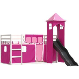 vidaXL Vidaxl - Litera Con Tobog&aacute;n Y Cortinas Rosa 90x200 Cm