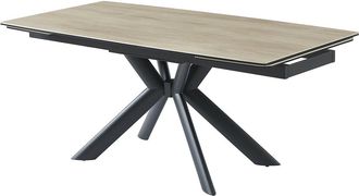 Vente-Unique Mesa de comedor extensible de 6 a 10 personas en cer&aacute;mica, vidrio templado y metal - Natural claro y Negro - LIOMINA de Maison C&eacute;phy