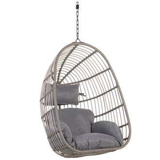 Beliani Beliani - Silla Colgante De Rat&aacute;n Gris Para Interior-exterior Forma De Huevo Estilo Boho Casoli