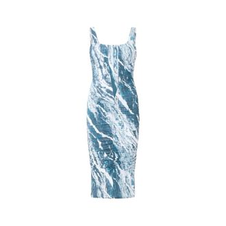 Roberto Cavalli Marble-Print Midi Dress - female - Roberto Cavalli - Summer Dresses - Blue - M - Dresses