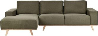 Beliani Divano moderno ad angolo lato destro Tessuto Poliestere Rivestimento Gambe in legno chiaro Schienale con cuscino Verde Nora