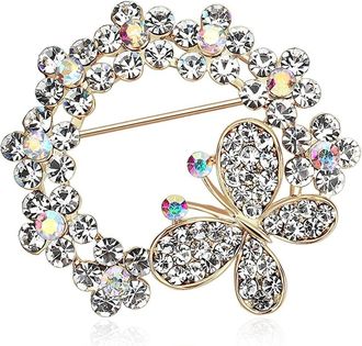 Generic Clothing Accessories Cute Hollow Round Circle Inlay Cubic Zirconia Exquisite Brooch Pin for Women s Practical Design Multicoloured