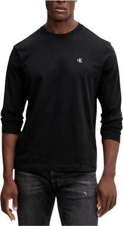 Calvin Klein Jeans Long Sleeve Tops, male, Black, Size: S Long Sleeve Round Neck Cotton T-Shirt