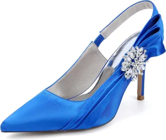 Generic Satin Pointed Toe Pumps Wedding Shoes Womens Elegant Bridal Stiletto Shoes Dress Wedding Reception Shoes 8.5Cm,Royal Blue,10 UK