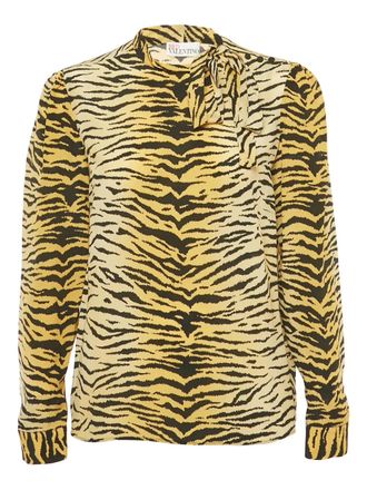 Valentino tiger print silk top - Neutrals