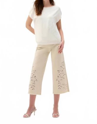 Joseph Ribkoff Floral Embroidered Sweater Knit Top In Vanilla