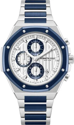 Kenneth Cole Dress Sport Chronograph Bracelet Watch, 42mm in Silver/blue at Nordstrom