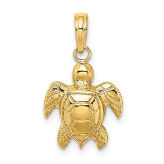 Diamond2Deal 10k Yellow Gold 2-D Textured Sea Turtle Charm Pendant
