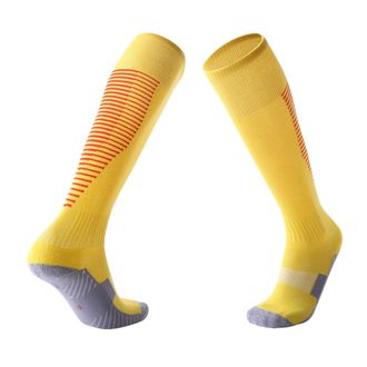 Generic Soft Elastic Knee Length Football Socks Men Thick Stockings Adult Non Slip Socks Team Sports Distressed Nylons (Yellow, One Size)