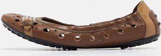 Tod's Tods Brown Laser Cut Leather Scrunch Ballet Flats