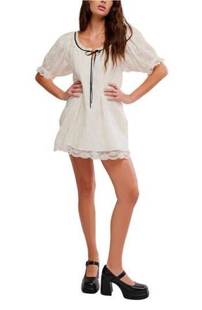 Free People Juno Embroidered Baby Doll Minidress in Tea Black Combo at Nordstrom Rack, Size X-Large